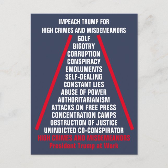 High Crimes and Misdemeanors List Impeach Trump Postcard (Front)