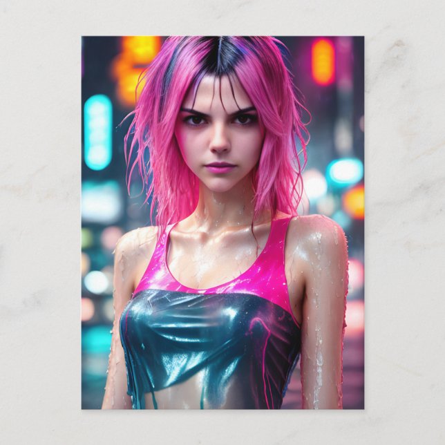 High detail RAW color dramatic photo Pink Hair Postcard (Front)