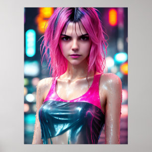 High detail RAW color dramatic photo Pink Hair Poster
