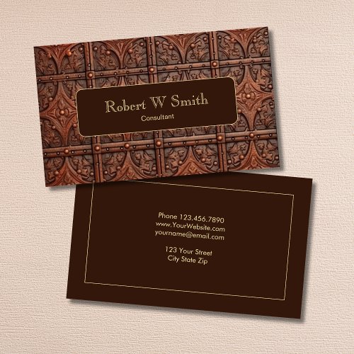 High End Faux Brown Tooled Leather Business Card