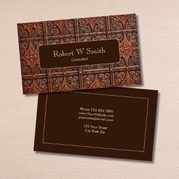 High End Faux Brown Tooled Leather Business Card by ConnieSueDesigns at Zazzle