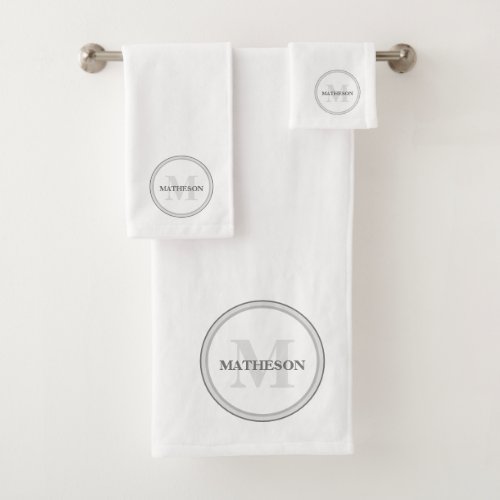 High end personalized grey white monogrammed bath towel set