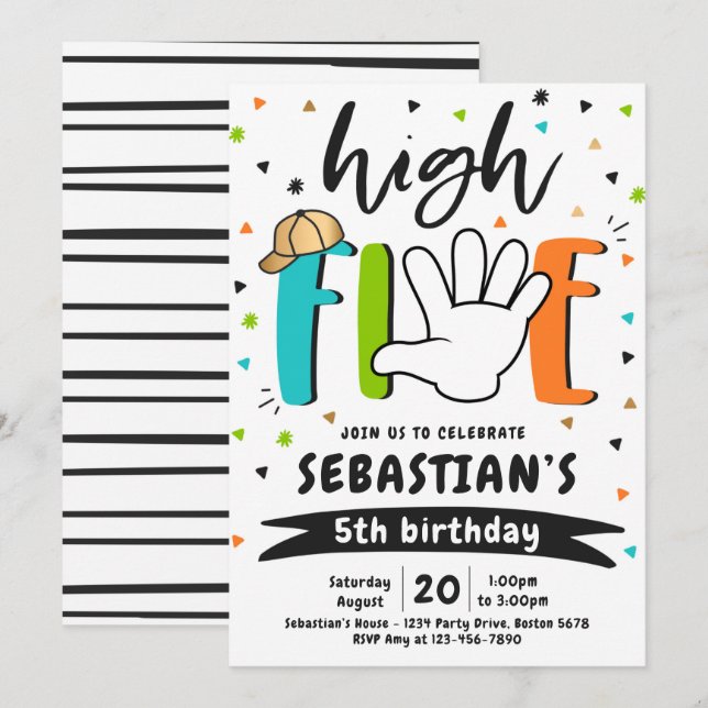 High Five Birthday Hi Five 5th Birthday Party Invitation (Front/Back)