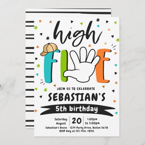 High Five Birthday Hi Five 5th Birthday Party Invitation