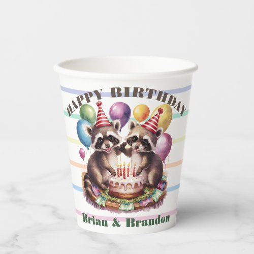 high five birthday party twins mapache baby racoon paper cups