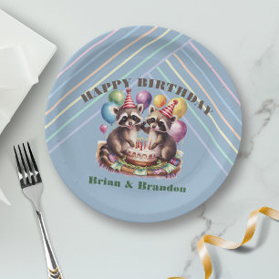 high five birthday party twins mapache baby racoon paper plates