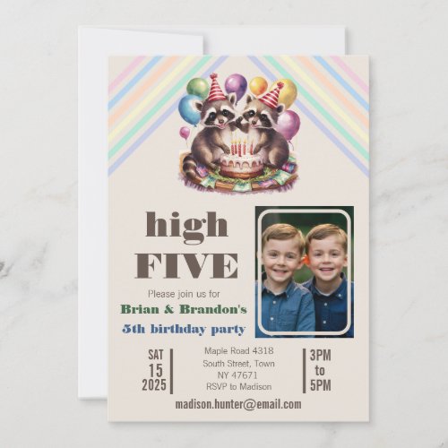 high five birthday party twins mapache theme photo announcement