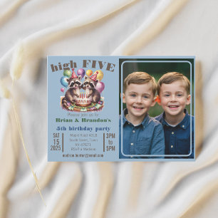 high five birthday party twins mapache theme photo invitation