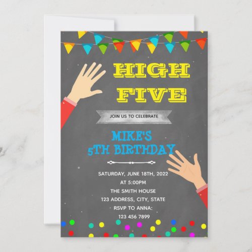 High five boy birthday theme invitation