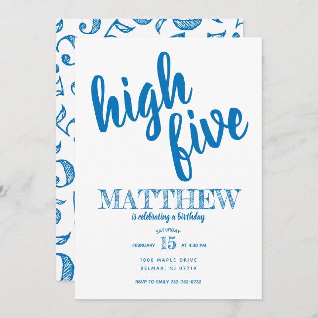 High Five Fifth Birthday Invitation Blue (Front/Back)