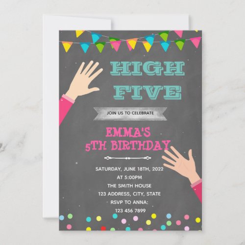 High five girl birthday theme invitation
