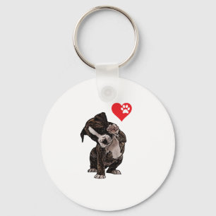 High Five Heart Bulldog Pup I Love Boxer Dog Lover Keychain