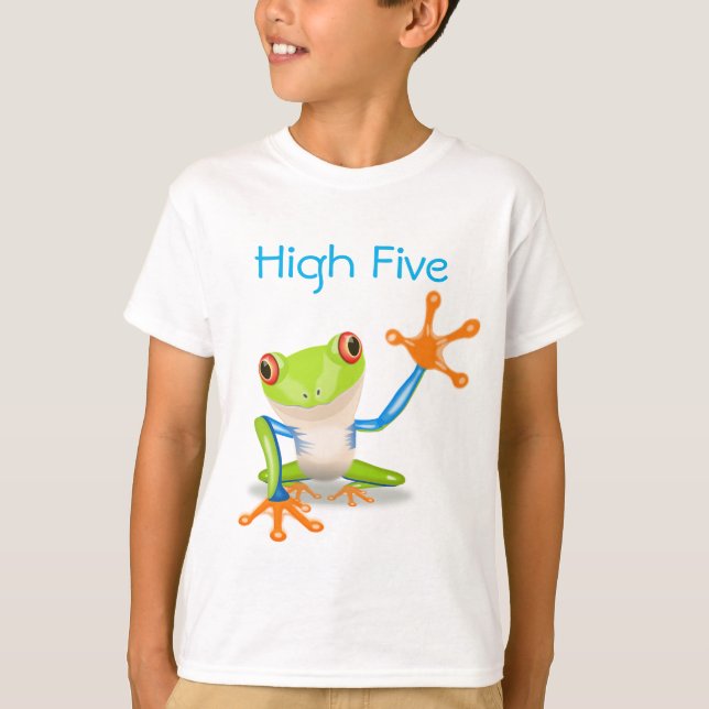 High Five Orange and Blue Funny Frog Shirt (Front)