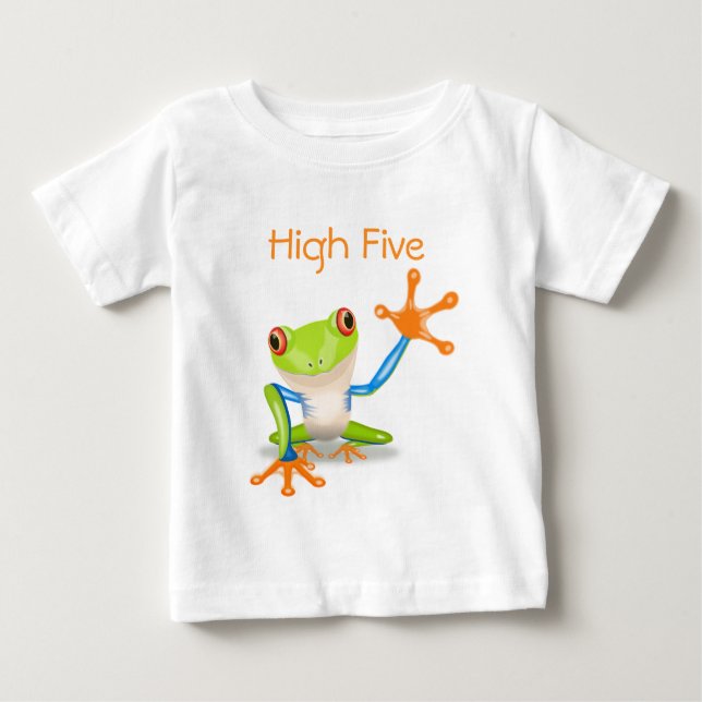 High Five Orange and Blue Funny Frog Shirt (Front)