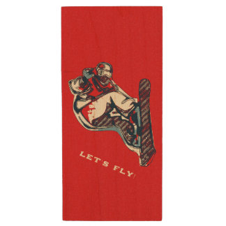 High Flyer! - Snowboarding Fool Pillowcase Wood Flash Drive