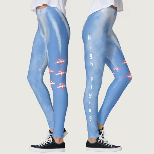 High Flying Acrobatic Airplanes on Blue Leggings