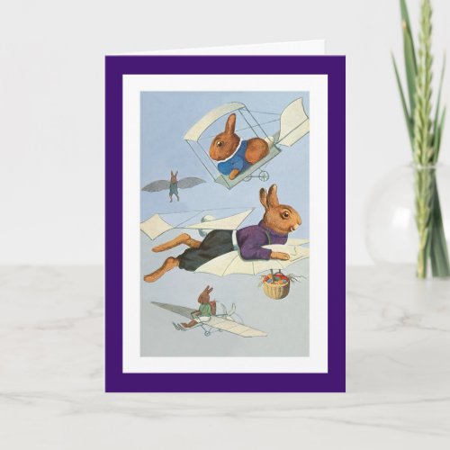 High_Flying Easter Bunnies _Vintage Easter Rabbit Holiday Card