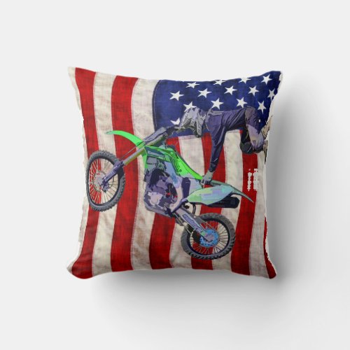 High Flying Freestyle Motocross Rider Throw Pillow