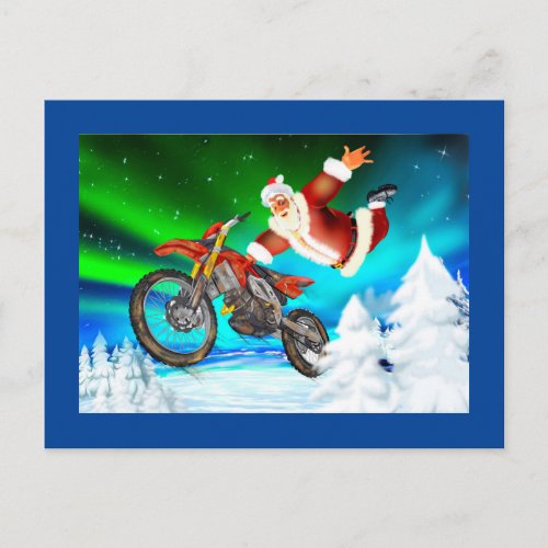 High flying freestyle motocross Santa Postcard