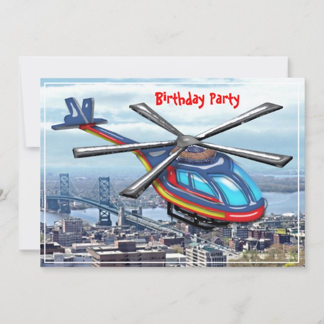 High Flying Helicopter over City  Birthday Party Invitation (Front)