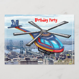 High Flying Helicopter over City Birthday Party Invitation