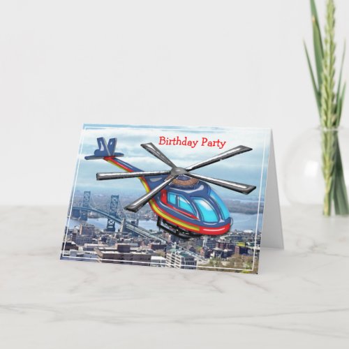 High Flying Helicopter over City  Birthday Party Thank You Card