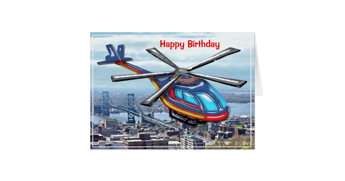 High Flying Helicopter Over City Happy Birthday Card