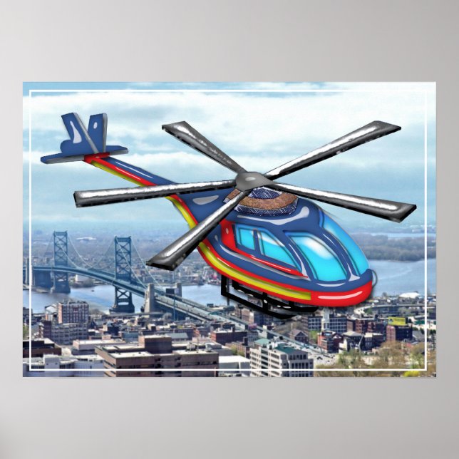 High Flying Helicopter Over Highways Poster (Front)