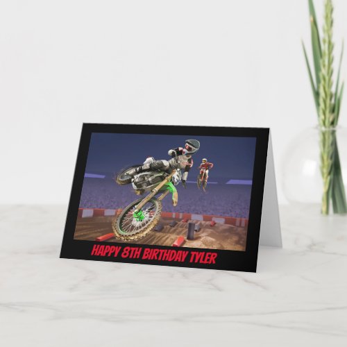 High flying motocross race for the win birthday card