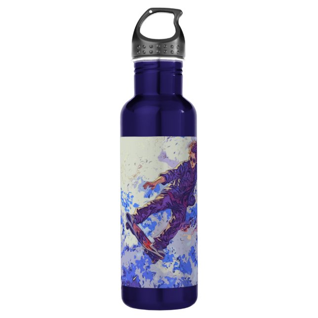 High Flying Skateboarder - Skateboarding Trickster Stainless Steel Water Bottle (Front)