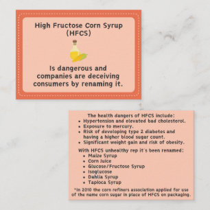High Fructose Corn Syrup Dangers Info Card