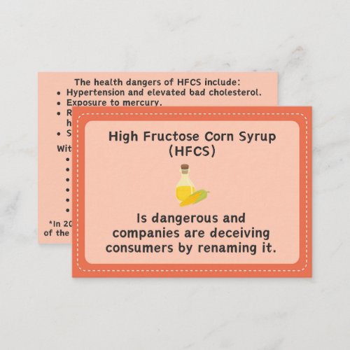 High Fructose Corn Syrup Dangers Info Card