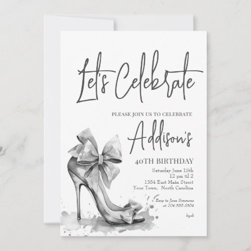 High Heel black bow 40th Birthday Party Invitation