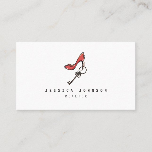 High Heel & Key Female Realtor Interior Designer Business Card (Front)