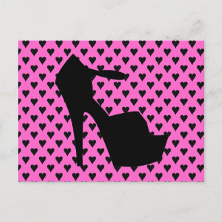 HIGH HEEL - PUMP IT UP SASSY PINK HEARTS POSTCARD