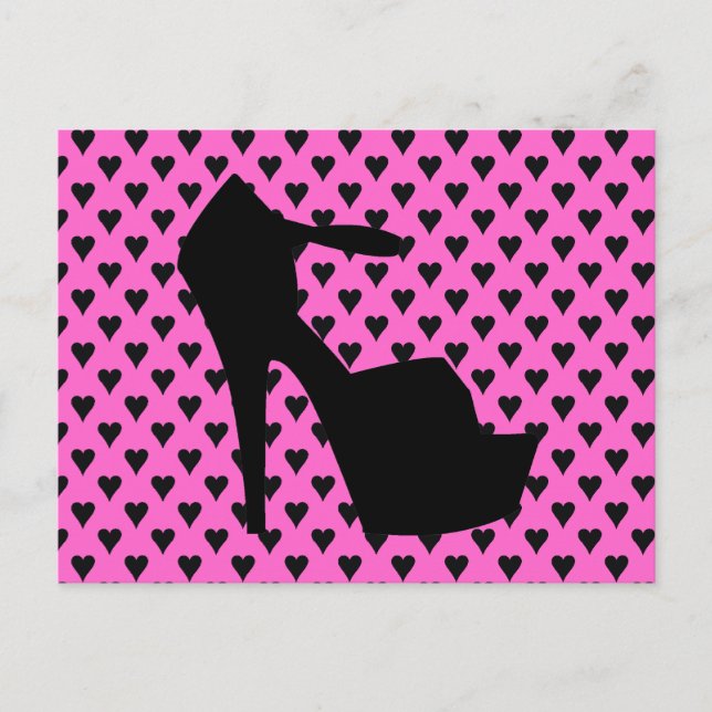 HIGH HEEL - PUMP IT UP SASSY PINK HEARTS POSTCARD (Front)