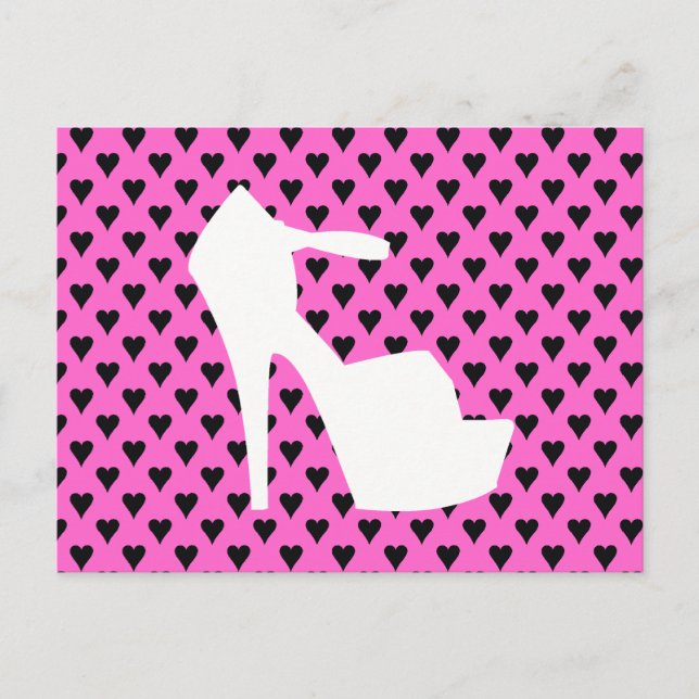 HIGH HEEL - PUMP IT UP SASSY PINK HEARTS POSTCARD (Front)