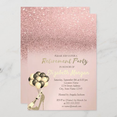 High Heel Rose Gold Glitter Retirement Party Invitation