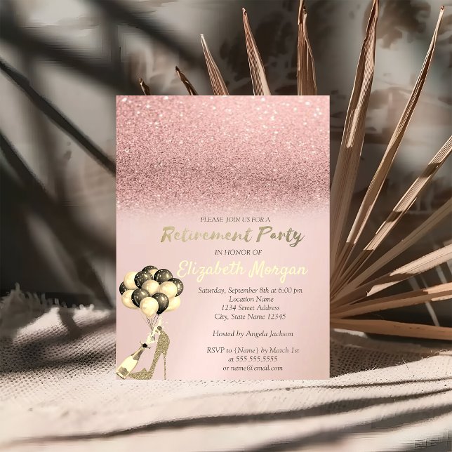 High Heel Rose Gold Glitter Retirement Party Invitation (Creator Uploaded)