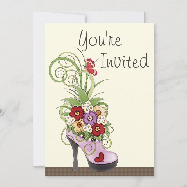 High Heel Shoe and Flowers Birthday Invitation (Front)