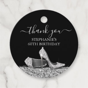 High Heel Shoe Birthday Thank You Silver Black Favor Tags