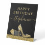 High Heel Shoe Black and Gold Glitter Birthday Pedestal Sign