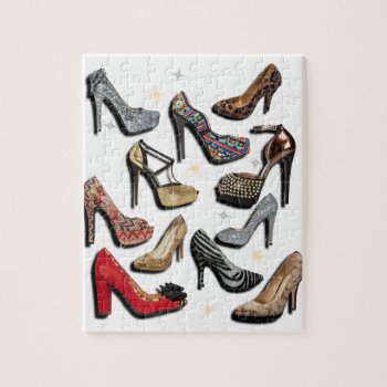 High Heel Shoe Collage Sparkle Fashion Pumps Jigsaw Puzzle by Lorriscustomart at Zazzle