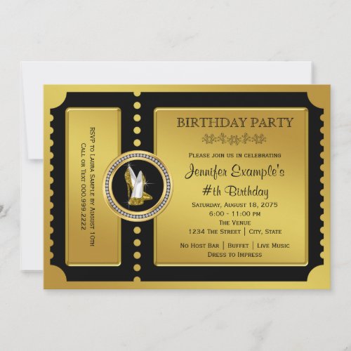 High Heel Shoe Golden Ticket Birthday Party Invitation