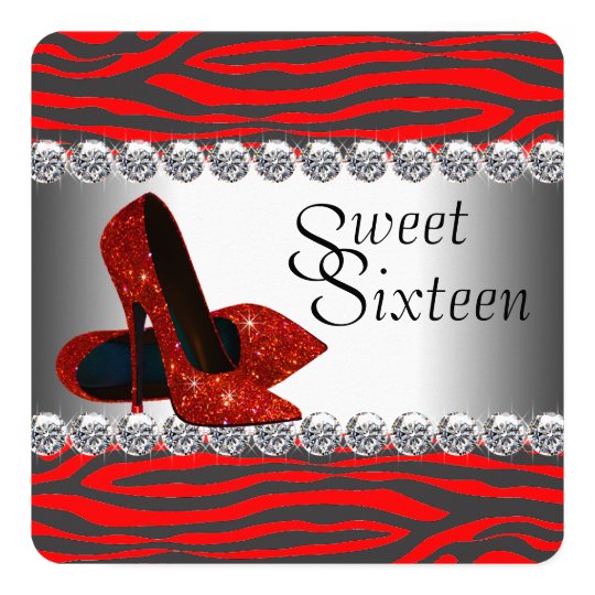 High Heel Shoe Red Zebra Birthday Party Invitation