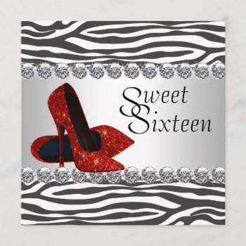 High Heel Shoe Red Zebra Birthday Party Invitation by Champagne_N_Caviar at Zazzle