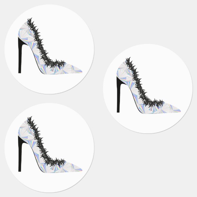 High heel shoe with hologram effect labels (Group)