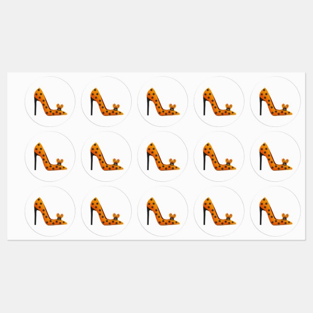 High heel shoe with orange textil labels (Sheet)
