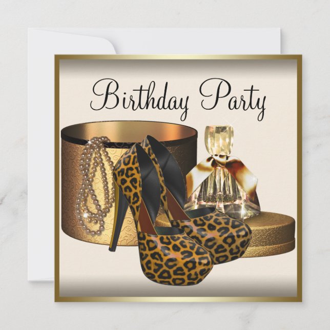 High Heel Shoe Womans Cream Gold Birthday Invitation (Front)