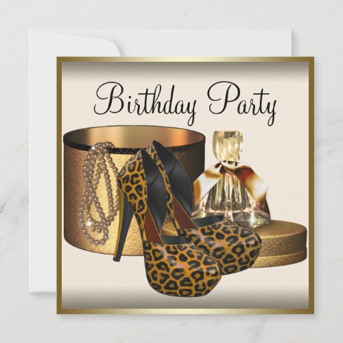 High Heel Shoe Womans Cream Gold Birthday Invitation